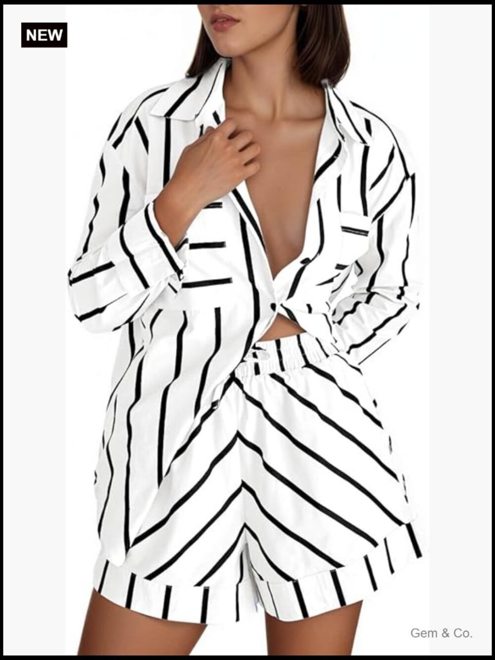 Striped 2 Piece Lounge Set Button Down Shirt & Shorts Pajama Set